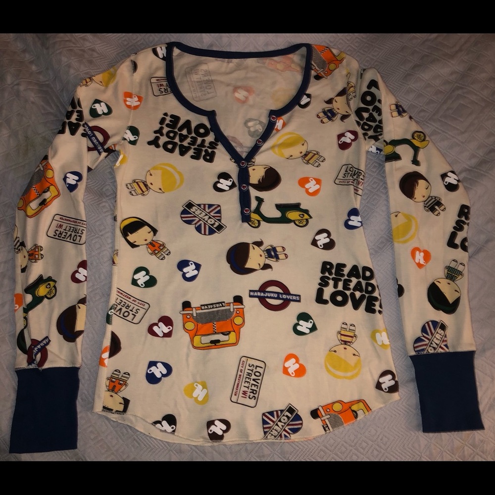Harajuku Lovers Gwen Stefani Top Junior Sz M 2006 designer sample L/S RARE NEW